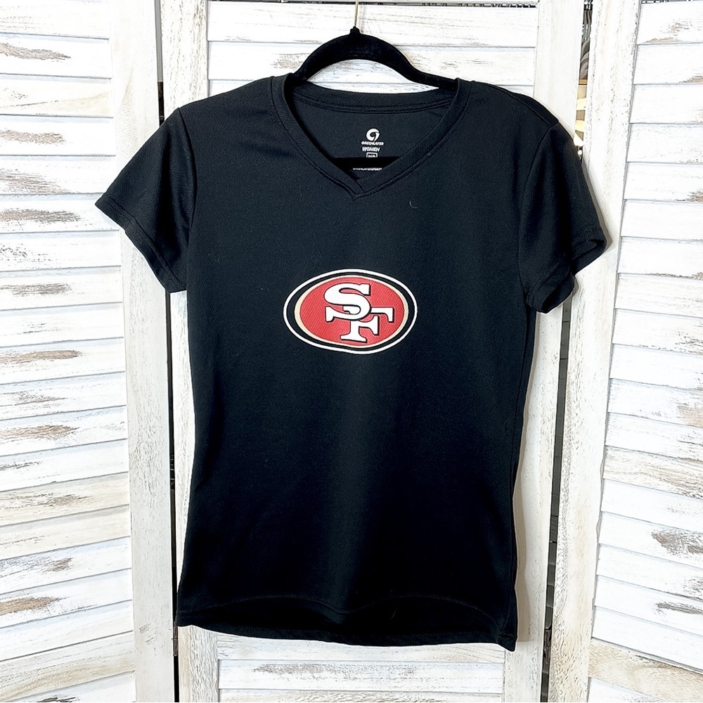 Green Layer | San Francisco 49ers V Neck Tee Women’s Black Short Sleeve Size M - Picture 5 of 7